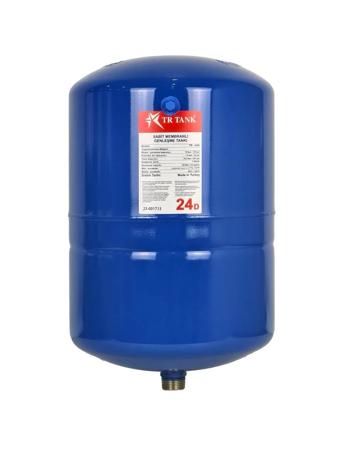 TR TANK 24 L 10 Bar  Sabit Mebranlı Dik Genleşme Tankı