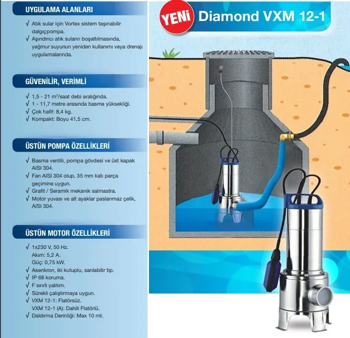 ALARKO VXM 12-1 Paslanmaz Drenaj Pompası